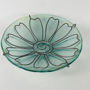 Glass with Metal Accent Decorative Shallow Bowl 10 3/8”